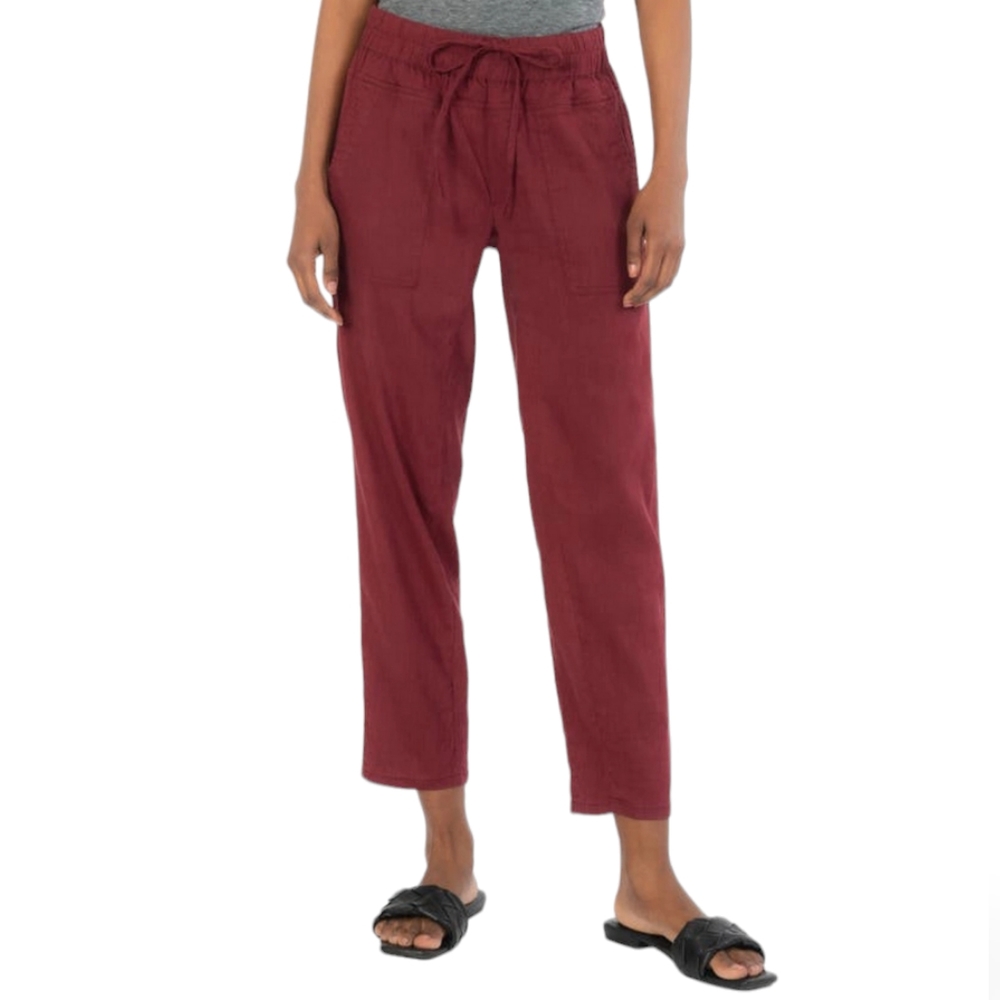 Kut From The Kloth Red Drawcord Waist Cropped Linen Blend Pants